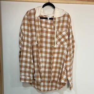 Time and Tru Tan Plaid Jacket with Cream Hood
